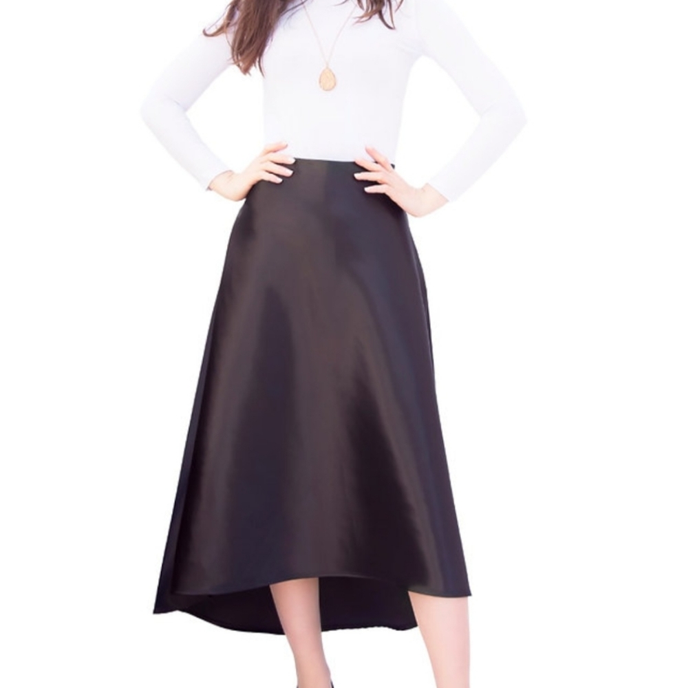 Black shiny high-low modest skirt size xs midi flary brand new formal dressy
